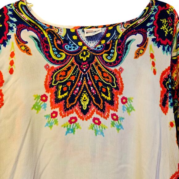 Shoreline bright print flowy boho blouse size 1x - Picture 3 of 6